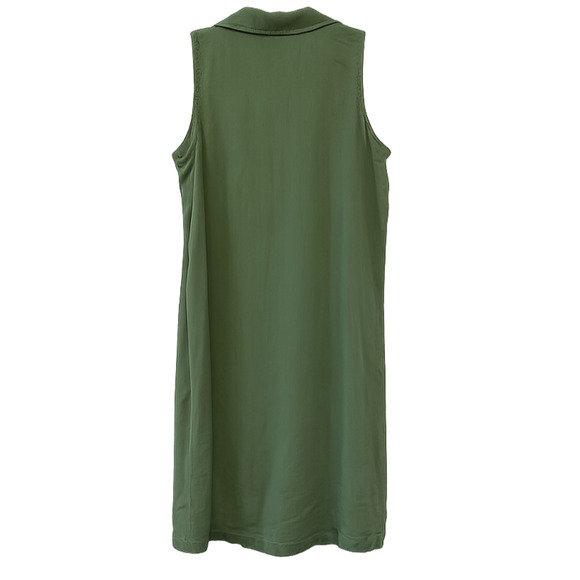 Womens Linen Dress Per Se Medium Olive Sleeveless Collared V Neck Shirt Shift - Picture 2 of 6